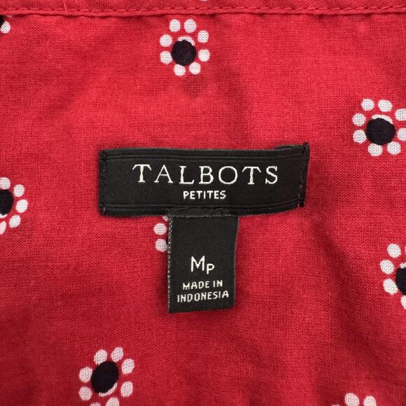 Talbots Shirt Womens Medium Petite Red Tassel Tie 3/4 Sleeve Paisley Border - Picture 3 of 8